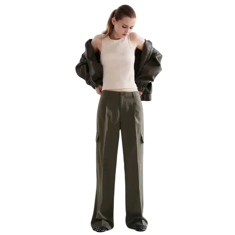 H&M Olive Green Wide-Leg Trousers